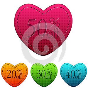 Valentines day sale and different percentages rebate in hearts b