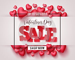 Valentines day sale vector promotional banner. Valentine sale 3D text