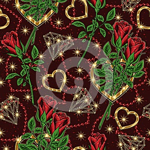 Valentines day seamless pattern with romantic symbols