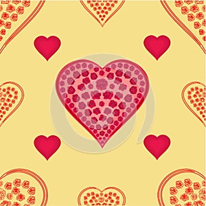 Valentines day seamless texture hearts with roses gold background vector