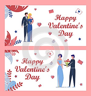 Valentines Day Set with Festively Dressed People.