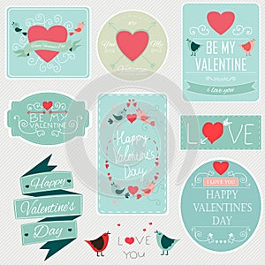 Valentines day set - labels, emblems and other decorative elements. Vector.