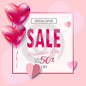 Valentines Day sale banner paper cut