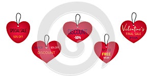 Valentines day shopping sale, discount labels, tags. Vector illustration of design for shop, store, posters, flyers, banners,