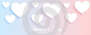 Valentines day soft wide banner with white hearts