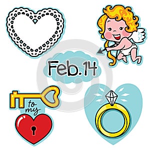 Valentines day true love illustration icon set with cupid