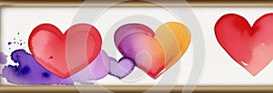 Valentines day watercolor abstract pink, red hearts pastel background banner. Perfect for Valentines Day card, romantic