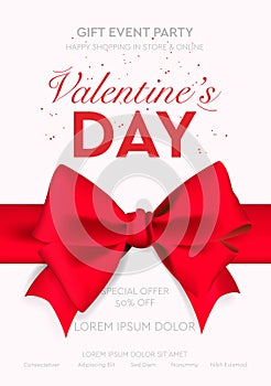 Valentines day web banner with red bow, vector