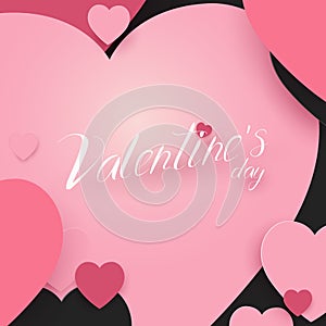 Valentines Day and Wedding background. Abstract paper art pink and black hearts. Vector illustration