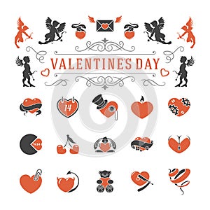 Valentines Day or Wedding Vintage Objects Vector and symbols Set