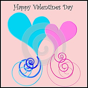 Two combined hearts with ribbon art and Valentines day wish