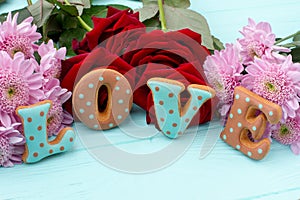 Valentines Day wooden greeting background.