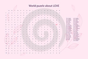 World puzzle crossword about love, iq game test in english