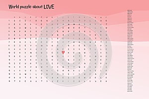 Valentines day word puzzle crossword - find the listed words about love in the