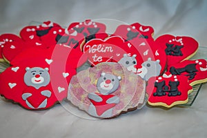 Valentines gingerbread with cats and teddy bears photo