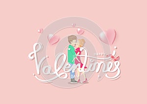 Valentines greeting card, heart decoration background, Calligraphy, lover couple romantic concept banner poster, vector