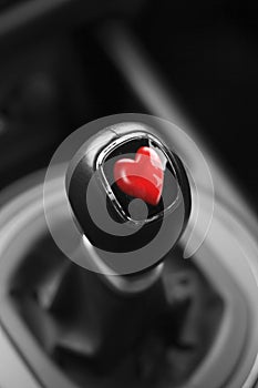 Valentines heart on Gearstick of a car