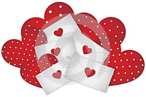 Valentines hearts and envelopes with messages, illustration for Valentine\'s day, holiday card