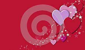 Valentines Hearts and stars across bright red graphic background