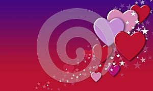 Valentines Hearts and stars across graphic background gradation