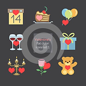 Valentines icons illustrations set1 flat colour