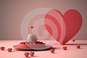 Valentines illustration of 3d heart create with generative AI technology