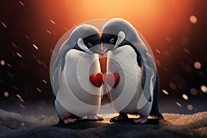 Valentines magic, penguins love showcased on postcard, 14th February