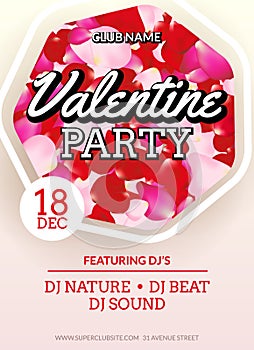 Valentines Party poster flyer design. Vector february disco club event celebration.