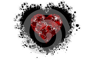 valentines Red love heart paint splash with black border on white or transparent background