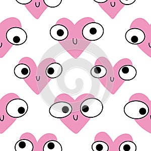 Valentines seamless cartoon hearts love pattern for kids and wrapping paper and notebooks and fabrics