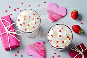 Valentines Strawberry banana milkshake with whipped cream