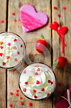Valentines Strawberry banana milkshake with whipped cream