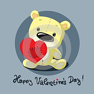 Valentines teddy bear with heart flat design - vector