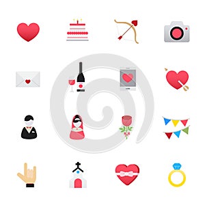 Valentines and Wedding Icons. Set of Love Vector Illustration Icons Flat Style.