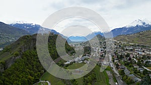 Valere Castle in the city of Sion Switzerland - aerial view