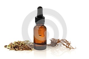 Valerian Root and Tincture Bottle