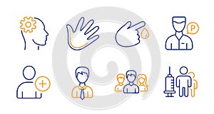 Valet servant, Engineering and Teamwork icons set. Businessman, Add user and Hand signs. Vector