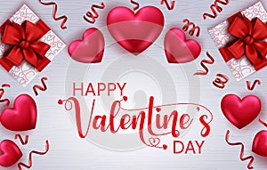 Valetines vector background template. Happy valentine`s day text with empty space for messages with heart and gift valentine.