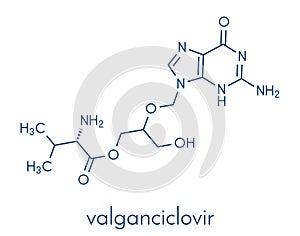 Valganciclovir cytomegalovirus CMV, HCMV drug molecule. Skeletal formula. photo