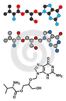 Valganciclovir cytomegalovirus (CMV, HCMV) drug molecule photo