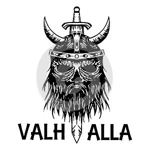 Valhalla symbol of Scandinavian ancient Viking head vector icon photo