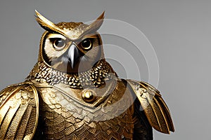 The Valiant Protector: An Anthropomorphic Owl in Golden Armor Safeguarding the Land with Generative AI