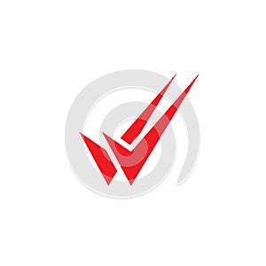 Valid Seal icon. Red double tick. Flat done sticker icon. Isolated on white