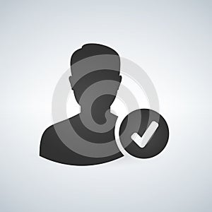 Valid User icon. Flat gray iconic symbol. Checkmark.