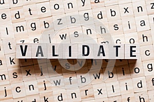 Validate word concept on cubes photo