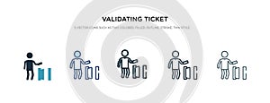 Validating ticket icon in different style vector illustration. two colored and black validating ticket vector icons designed in