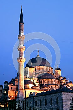 Valide Sultan Mosque lights on