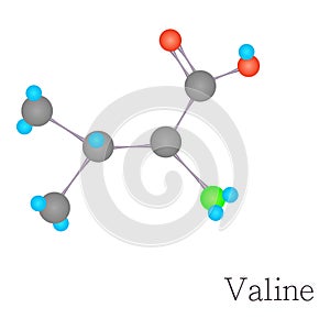 Valine 3D molecule chemical science, cartoon style