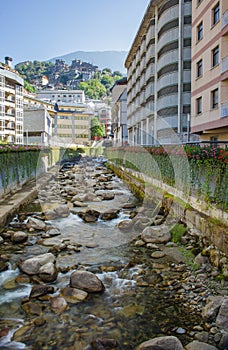 Valira d'Orient river flowing through Escaldes town