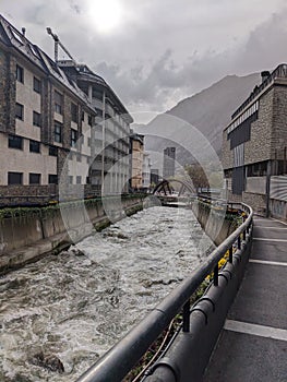 The Valira river in Andorra la Vella